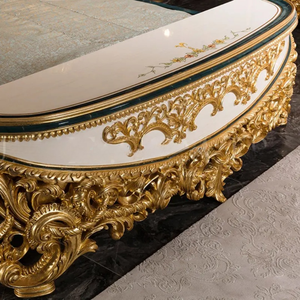 Free Shipping Luxury Gold Solid Mahogany Wood King Size <b>Antique</b> European Carved Bedroom Set Made Indonesia Kiky Home Furniture - Product Image 4