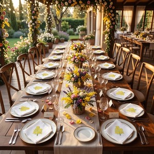 Serviettes de table en coton blanc réutilisables, brodées de fleurs jaunes, motif mimosa chic, serviettes de table de luxe pour la maison, mariage, banquet, fête - Product Image 3