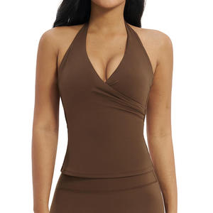 Women’s V-Neck Halter Yoga Tank <b>Top</b> Slim Fit Quick Dry Brushed Fitness Sports Casual <b>Top</b> - Product Image 1
