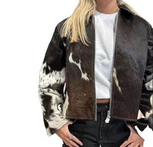 Nueva Chaqueta de Cuero Safari para Mujer, de Piel Vacuna Natural, Transpirable, Resistente al Viento e Impermeable, con Detalles de Lona, Algodón y Nailon, con Estampado de Vaca - Product Image 1