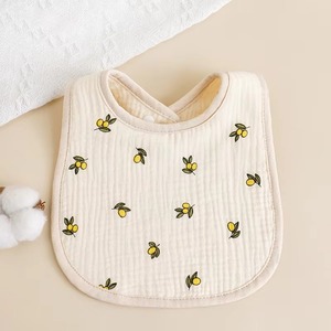Bavoir bébé crème avec broderie citron, en coton, pour l'alimentation et la salive - Product Image 1