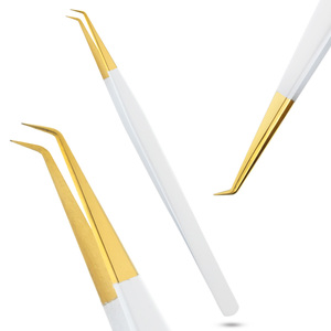 Pince à épiler de précision pour isolation des cils, pointe incurvée, applicateur d'extensions de cils à pointe en fibre - Product Image 1