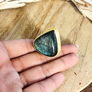 Hot Selling Boho Labradorite <b>Ring</b> Vintage Brass <b>Rings</b> for Women 18k Gold Plated Teardrop Tribal <b>Statement</b> for Wholesale/OEM/ODM - Product Image 4