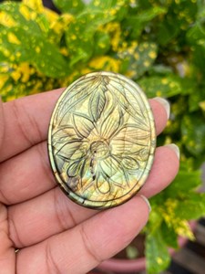 Flash Labradorite Gemstone Floral Palm Stone | Hand Carved Feng Shui Pocket Stone for Meditation Gifts & Home Decor - Product Image 1