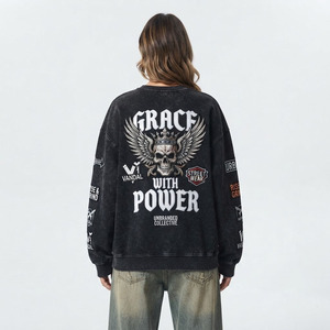 Sweat-shirts surdimensionnés brodés pour femmes avec patchs, style streetwear, manches longues, coupe classique, 100% coton molletonné 500 g/m², chemises pour femmes - Product Image 2