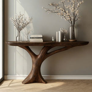 Mesa Consola de Nogal Esculpida a Mano, Mueble de Entrada de Madera Sólida, Diseño Orgánico Moderno Hecho a Mano - Product Image 4