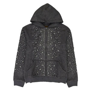 Sudadera con Capucha y Patrón de Puntos de Diamantes de Imitación, Corte Regular, Unisex, Informal, para Otoño, Chaqueta de Algodón Tejido - Product Image 1