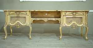 European Classical Console Table Carved <b>Wood</b> Accent <b>Desk</b> White and Gold Decorative Living Room Office - Product Image 5