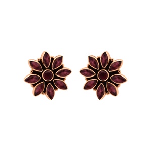 Pendientes de Plata de Ley 925 al por Mayor, Chapados en Oro Amarillo, con Rubí Natural y Bisel Floral, Joyas Memoria - Product Image 3
