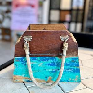 Pots de fleurs / Sacs à fleurs en bois de bateau recyclé couleur naturelle pour la maison, le jardin et l'extérieur, jardinière décorative en rotin/mendong, petit modèle - Product Image 3