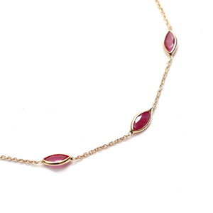 Natural Red Ruby Marquise Station <b>Bracelet</b> in Solid 18K Yellow Gold Bezel Set Gemstone Floating Chain Luxury July Birthstone - Product Image 2