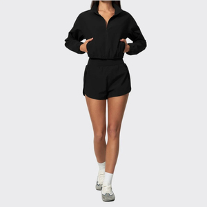 <b>Women's</b> Windbreaker Short Set Solid Color Quick Dry Casual <b>Summer</b> Outfit Stand Collar Long Sleeve Above Knee Shorts Regular - Product Image 2