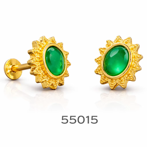 Pendientes de botón de girasol con gema morada de corte princesa chapados en oro de MOLL JEWELLERS, modernos, para mujer, ideales para fiestas y ocasiones especiales. - Product Image 1