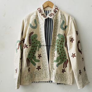 Chaqueta de algodón Suzani hecha a mano en India, chaqueta corta bordada a mano, abrigo unisex, chaqueta corta Suzani hecha a mano - Product Image 5