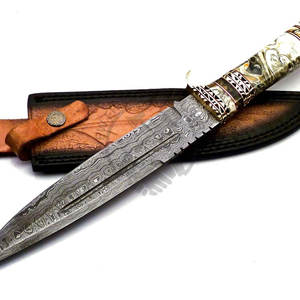 มีดล่าสัตว์เหล็กดามัสกัสทำมือรุ่นใหม่ พร้อมด้ามอะคริลิกทองเหลือง ใบมีดคมแบบตายตัว มีดโบวี่ มีดยุทธวิธี มีดเอาตัวรอด - Product Image 6