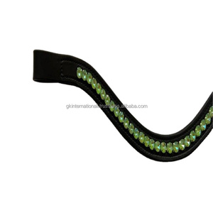 Banda de cuero para cejas de caballo, banda de alta calidad con forma redonda profunda, canal vacío, tamaños personalizados, verde incrustados, mega cristales ostentosos - Product Image 1