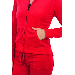 <b>Women</b> Red Hooded Tracksuit Full Length Zipper <b>Jacket</b> & Pants Set Casual Breathable Lightweight Polyester 2-in-1 Design Autumn - Product Image 3