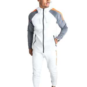 Men's <b>White</b> Color Blocking Printed Tracksuit Full Zip Hooded Sporty Casual <b>Jogger</b> Set Side Pockets Breathable Eco-Friendly Quick - Product Image 2
