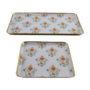 Plateau en métal émaillé thème or de luxe, 2 tailles, accessoires de cuisine, plateau de service, prix de gros, fabrication pour usage décoratif - Product Image 1