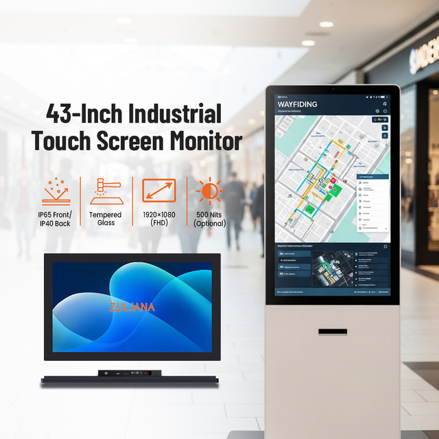 43 Inch Industrial Touch Screen Monitor PCAP Multi Touch Display IP65 Waterproof Rugged LCD Monitor Wall Mount VESA 400x400
