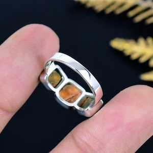 Oyster Turquoise Triple Stone <b>Ring</b> Sterling <b>Silver</b> Boho <b>Statement</b> Jewelry Southwestern Gemstone <b>Ring</b> - Product Image 2