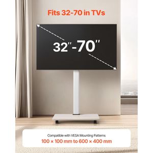 Adjustable 32-70 Inch Screen Mobile <b>TV</b> Cart Rolling Wheel <b>Stand</b> 25 Degree Tilt Home Use Mobile <b>TV</b> Cart Height Adjustment 25 - Product Image 2