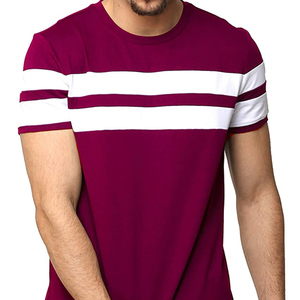 Men's Burgundy White Striped Short Sleeve O-Neck Knitted Casual <b>T</b>-<b>Shirt</b> - Product Image 6