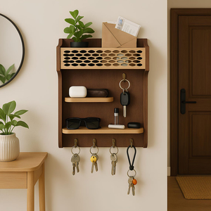 Organisateur mural en bois pour entrée avec étagères et crochets, porte-manteau rustique, porte-clés et organisateur de courrier - Product Image 3