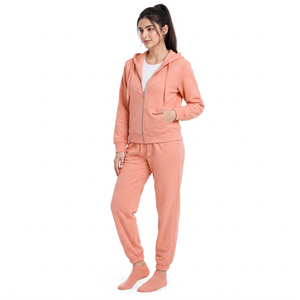 Conjunto de chándal casual de mujer con capucha y cremallera, de tejido grueso, con lavado ácido, estilo urbano, con sudadera texturizada de manga larga y pantalones jogger. - Product Image 3