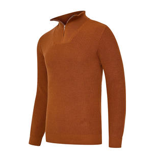Pull classique en maille côtelée pour homme avec demi-fermeture éclair, chaud, couleur rouille, pour automne/hiver, ODM/OEM - Product Image 1