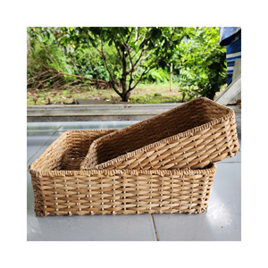 Premium Cattail Basket Biodegradable Woven Storage Bin Iron Frame Open Closet Organizer Bulk Wholesale Export Price Base - Product Image 3