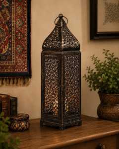 Lanterne à vent en métal arabe vintage – Porte-bougie décoratif oriental – Décoration d'intérieur et cadeau bohème - Product Image 6