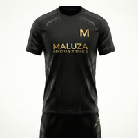 Conjunto de Entrenamiento de Fútbol Profesional Unisex, Jersey y Pantalones Cortos de Fútbol con Estampado Personalizado, Transpirables, UPF 50+, Talla Grande, Negro y Dorado, Deportivo