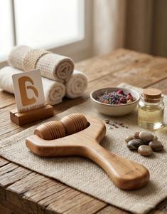 Rodillo Masajeador Corporal de Madera Artesanal Bela con 4 Ruedas, Herramienta Manual de Masaje de Tejido Profundo, Alivio del Estrés con Madera Natural - Product Image 3