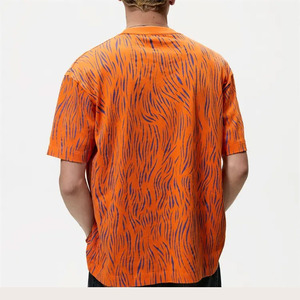 <b>Men's</b> Orange <b>Animal</b> Print Short Sleeve T-Shirt Regular Fit Cotton Jersey O-Neck Casual Style Custom Allover Print T-Shirt - Product Image 4