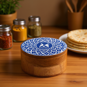 Handmade Wooden Chapati <b>Storage</b> Box with Masala Spice Container Traditional <b>Kitchen</b> Organizer for Roti & Food <b>Storage</b> - Product Image 3