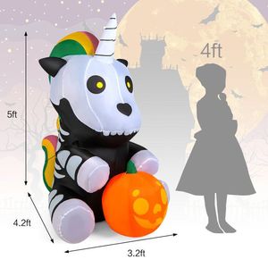 Decorazioni Gonfiabili per Halloween da Esterno, 1,5 Metri, Scheletro con Lanterna a Zucca e Unicorno - Product Image 4