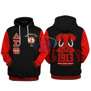 Delta |   Sigma |   Sudadera con Capucha de la Hermandad Theta DST, Diseño de Elefante Negro y Rojo con Letras Griegas 1913, Impresión Digital, Sudadera Unisex de Invierno - Product Image 2
