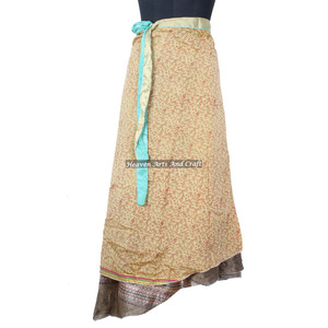 New Fabulous Two Layered Reversible New Indian Around Silk Sari Wrap <b>Skirts</b> Women Wear Vintage Silk Sari <b>Long</b> Length Wrap Around - Product Image 1