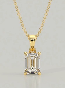 Pendentif classique en or rose 14 carats avec diamant de laboratoire taille émeraude fantaisie 3,00 carats, certifié IGI, cadeau de bijoux pour femme pour mariage - Product Image 3