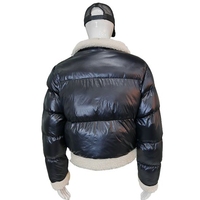 Blouson d'hiver matelassé brillant unisexe personnalisé avec logo, col et poignets en sherpa, veste bomber courte chaude, vente en gros