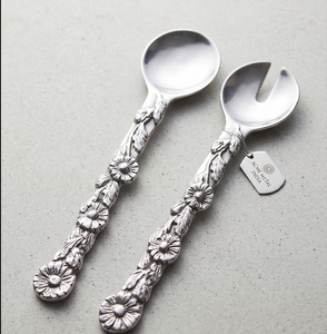 Uniquely Designed Floral Salad Server Antique Silver With Floral Embossed Handle for <b>Gift</b> <b>Hamper</b> Housewarming Restaurant - Product Image 1