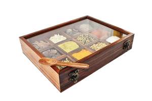 Boîte à épices carrée en bois tendance avec cuillère, écologique, lavable au lave-vaisselle, boîte à épices pour la cuisine, couvercle décoratif, organisateur, 7 compartiments - Product Image 3