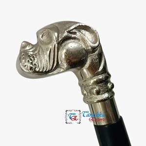 Bastón de Aluminio y Madera Vintage Resistente, Hecho a Mano, para Caminar al Aire Libre, con Mango en Forma de Cabeza de Bulldog, Diseño Antiguo - Product Image 1