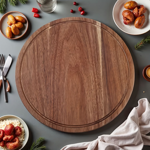 Round Acacia Wood Cutting Board Serving Board Solid Wood <b>Kitchen</b> Chopping Board Food Grade Eco Friendly OEM Supplier - Product Image 4