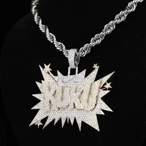 จี้รูปดาวประดับเพชรโมอิสซาไนต์ทรงกลมแบบ Iced Out เงินแท้ 925 ชุบโรเดียม สร้อยคอฮิปฮอปแบบ Bling สำหรับผู้ชาย จี้แบบ Micro Pave - Product Image 1
