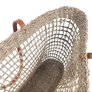 Sac fourre-tout vintage décontracté en jonc de mer tressé à la main avec poignée en cuir, sac de plage en paille naturelle à tissage ouvert - Product Image 6