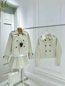 Ensemble 2 pièces pour femme : Trench-coat et jupe plissée, col rabattu, couleur unie, respirant, mélange coton-polyester, tissé, manches longues - Product Image 1