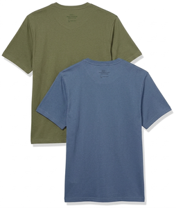 เสื้อยืดคอกว้างสีเขียวมะกอก/น้ำเงิน ผ้าฝ้ายเรียบง่ายสำหรับผู้ชาย แขนสั้น สวมใส่สบาย ระบายอากาศได้ดี แฟชั่นทันสมัย - Product Image 2