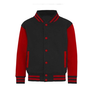 Men's Black Red Color Block Varsity Jacket Preppy Style Turn-down Collar Regular Fit Polyester Material Autumn Wear - Product Image 1